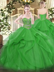 Captivating Sleeveless Beading and Ruffles Lace Up Quinceanera Dress