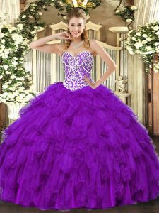 Stunning Purple Sleeveless Tulle Lace Up Vestidos de Quinceanera for Military Ball and Sweet 16 and Quinceanera