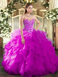 Fancy Sweetheart Sleeveless Organza Sweet 16 Dress Embroidery and Ruffles Lace Up