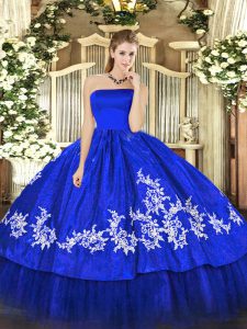 Strapless Sleeveless Zipper Vestidos de Quinceanera Royal Blue Organza and Taffeta