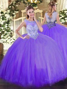 Lavender Sleeveless Tulle Zipper 15 Quinceanera Dress for Sweet 16 and Quinceanera