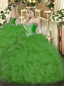 On Sale Organza Sleeveless Floor Length 15th Birthday Dress and Beading and Ruffles