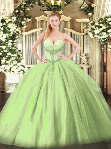 Pretty Sleeveless Tulle Floor Length Lace Up Vestidos de Quinceanera in Yellow Green with Beading