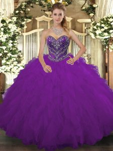 Sweetheart Sleeveless Lace Up Quinceanera Gown Purple Tulle