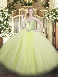 Yellow Green Sweetheart Lace Up Beading Sweet 16 Dresses Sleeveless