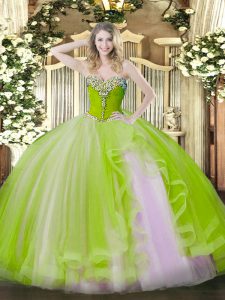 Dazzling Yellow Green Sweetheart Lace Up Beading and Ruffles Sweet 16 Dress Sleeveless