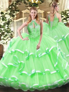 Artistic Sleeveless Lace Up Floor Length Beading and Ruffles Quinceanera Dress