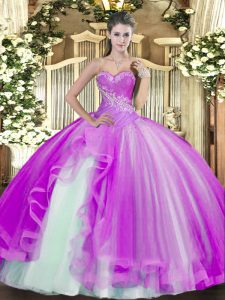 Ball Gowns Sweet 16 Dress Lilac Sweetheart Tulle Sleeveless Floor Length Lace Up