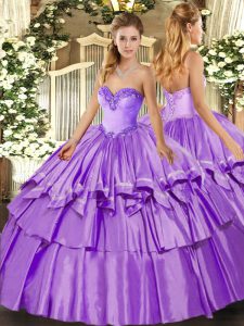 Lavender Ball Gowns Organza and Taffeta Sweetheart Sleeveless Ruffled Layers Floor Length Lace Up Sweet 16 Dress