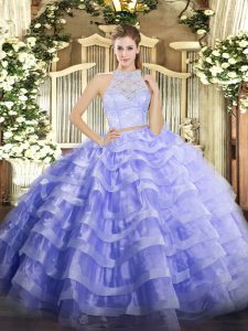 Floor Length Lavender Quinceanera Gowns Scoop Sleeveless Zipper