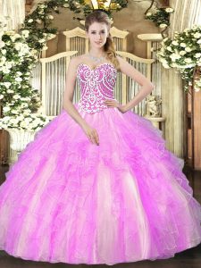 Ball Gowns 15 Quinceanera Dress Lilac Sweetheart Tulle Sleeveless Floor Length Lace Up