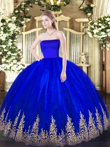 Stylish Floor Length Blue Vestidos de Quinceanera Strapless Sleeveless Zipper