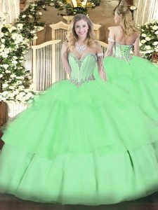 Floor Length Ball Gowns Sleeveless Apple Green 15th Birthday Dress Lace Up