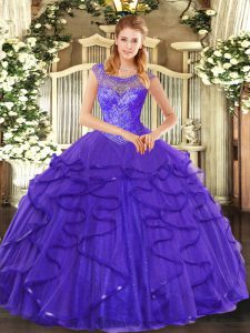 Admirable Scoop Sleeveless Lace Up 15th Birthday Dress Blue Tulle