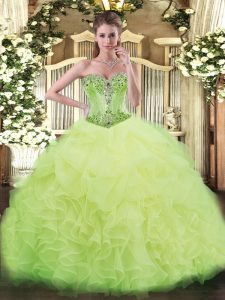 Classical Yellow Green Sleeveless Organza Lace Up Quinceanera Dress for Sweet 16 and Quinceanera