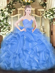 Shining Baby Blue Zipper Sweet 16 Dresses Beading and Lace and Ruffles Sleeveless Floor Length