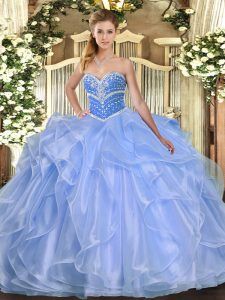 Nice Floor Length Blue Ball Gown Prom Dress Sweetheart Sleeveless Lace Up