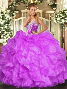 Fantastic Beading and Ruffles Sweet 16 Quinceanera Dress Lilac Lace Up Sleeveless Floor Length