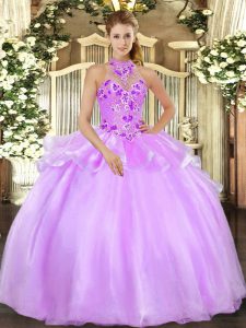 Lilac Sleeveless Organza Lace Up Sweet 16 Quinceanera Dress for Military Ball and Sweet 16 and Quinceanera