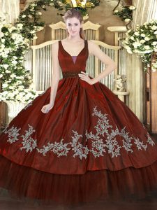 Floor Length Zipper 15 Quinceanera Dress Wine Red for Military Ball and Sweet 16 and Quinceanera with Beading and Embroidery