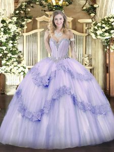 Trendy Sleeveless Beading and Appliques Lace Up 15 Quinceanera Dress