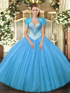 Hot Selling Aqua Blue Sleeveless Beading Floor Length 15th Birthday Dress