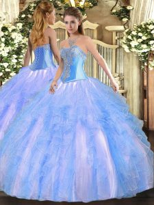 Hot Sale Sleeveless Lace Up Floor Length Beading and Ruffles Sweet 16 Quinceanera Dress