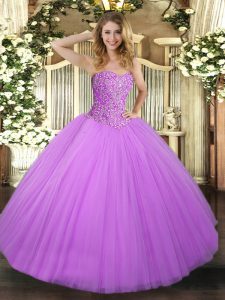 Pretty Lilac Sleeveless Beading Floor Length 15th Birthday Dress