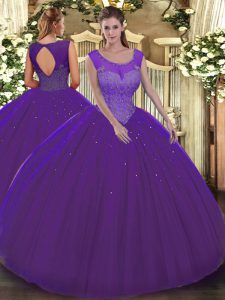 Hot Sale Purple Scoop Backless Beading 15 Quinceanera Dress Sleeveless