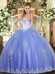 Blue Lace Up Sweetheart Beading and Appliques Sweet 16 Quinceanera Dress Tulle Sleeveless