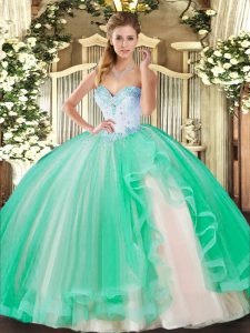 Clearance Sweetheart Sleeveless Tulle 15th Birthday Dress Beading and Ruffles Lace Up