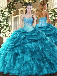 Teal Sleeveless Beading and Ruffles and Pick Ups Floor Length Sweet 16 Dresses