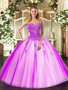 Fuchsia Lace Up Sweetheart Beading Sweet 16 Dress Tulle Sleeveless