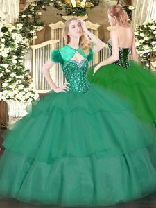 Delicate Turquoise Sweetheart Lace Up Beading and Ruffled Layers 15 Quinceanera Dress Sleeveless