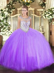 Beading 15 Quinceanera Dress Lavender Zipper Sleeveless Floor Length