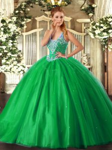 Luxurious Green Straps Neckline Beading Quinceanera Dresses Sleeveless Lace Up