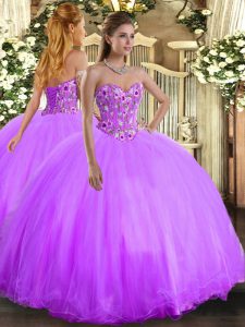 New Style Lavender Sleeveless Floor Length Embroidery Lace Up Quinceanera Dress