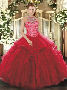 Organza Sleeveless Floor Length Quinceanera Dress and Beading and Embroidery and Ruffles