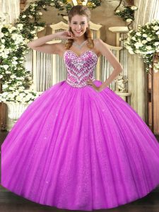 Low Price Ball Gowns Quinceanera Dress Fuchsia Sweetheart Tulle Sleeveless Floor Length Lace Up