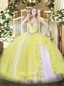 Yellow Sleeveless Tulle Lace Up Sweet 16 Dress for Military Ball and Sweet 16 and Quinceanera