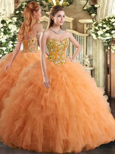 Simple Floor Length Ball Gowns Sleeveless Orange Quinceanera Dresses Lace Up