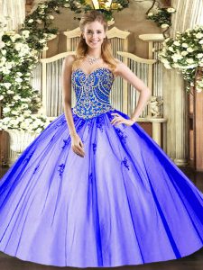 Designer Lavender Tulle Lace Up 15 Quinceanera Dress Sleeveless Floor Length Beading and Appliques