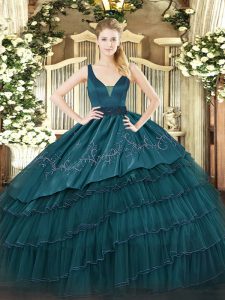 Dramatic Sleeveless Zipper Floor Length Beading and Embroidery and Ruffled Layers Ball Gown Prom Dress