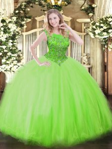 Sleeveless Tulle Floor Length Zipper 15 Quinceanera Dress in with Beading