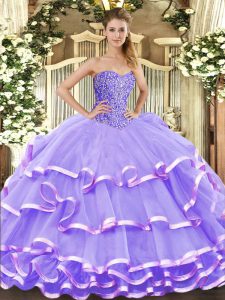 Flirting Sleeveless Lace Up Floor Length Beading and Ruffled Layers Sweet 16 Dress