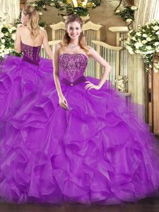 New Style Organza Sleeveless Floor Length Vestidos de Quinceanera and Beading and Ruffles