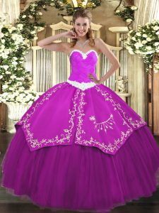 Clearance Fuchsia Sweetheart Lace Up Appliques and Embroidery Sweet 16 Dresses Sleeveless