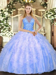 Captivating Floor Length Ball Gowns Sleeveless Blue Quince Ball Gowns Lace Up