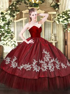 Wine Red Sweet 16 Dress Military Ball and Sweet 16 and Quinceanera with Embroidery Sweetheart Sleeveless Zipper
