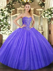 Fabulous Blue Sleeveless Floor Length Beading Lace Up Quinceanera Dresses